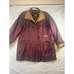 Forecaster of Boston Womens Burgundy Gold Colorblock Trench Coat Jacket